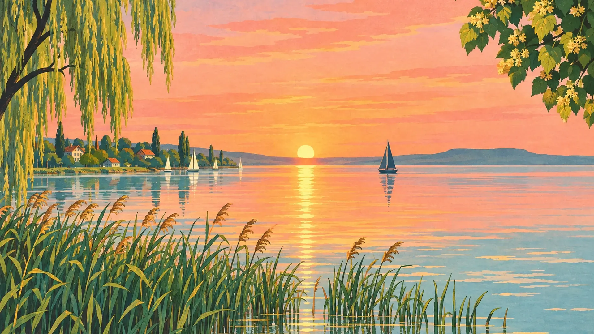 Golden sunrise over Lake Balaton